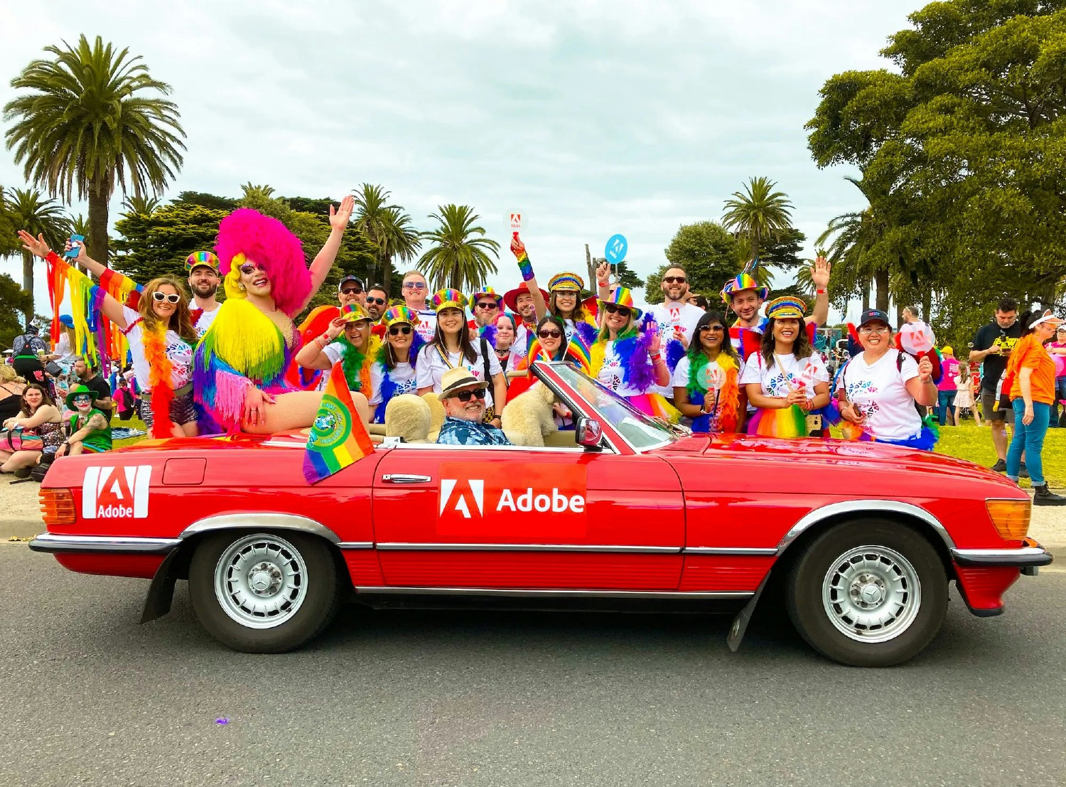Adobe employees celebrating Pride in Australia at the Midsumma Festival, an annual event for the LGBTQIA+ community.