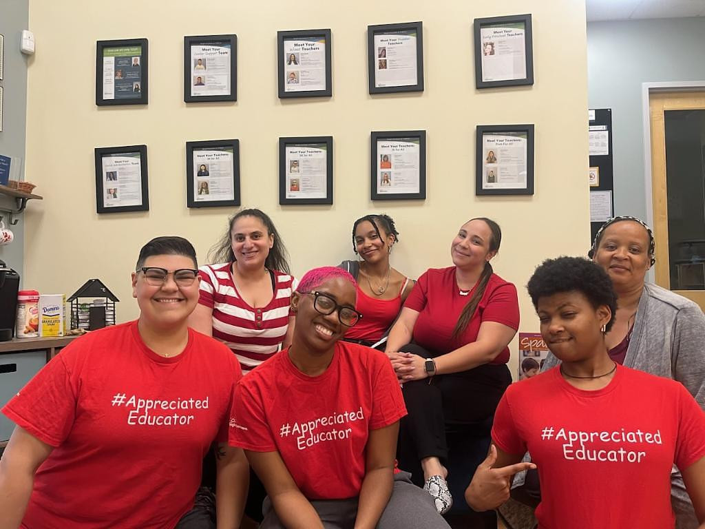Bright Horizons teachers wearing matching t-shirts during Employee Appreciation Week. 