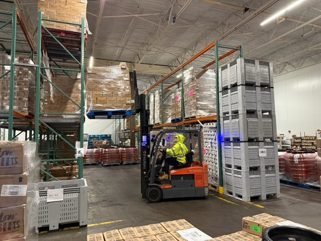 Colleagues organize shipments in the dispatch center, preparing beetroot orders for delivery