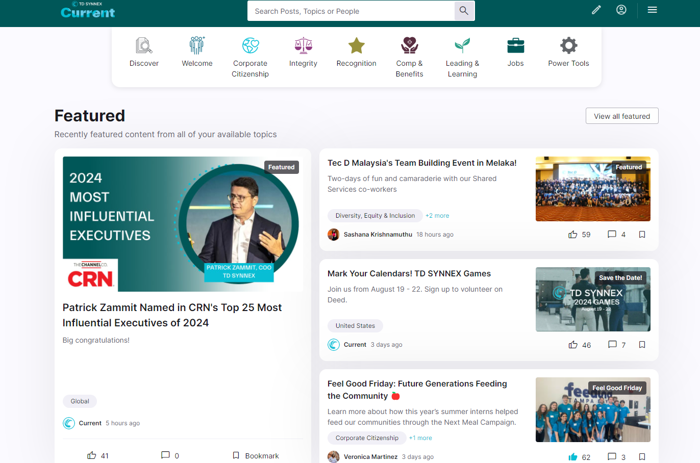 The Current, a hub for co-workers to navigate all things TD SYNNEX, was redesigned to prioritize user experience.