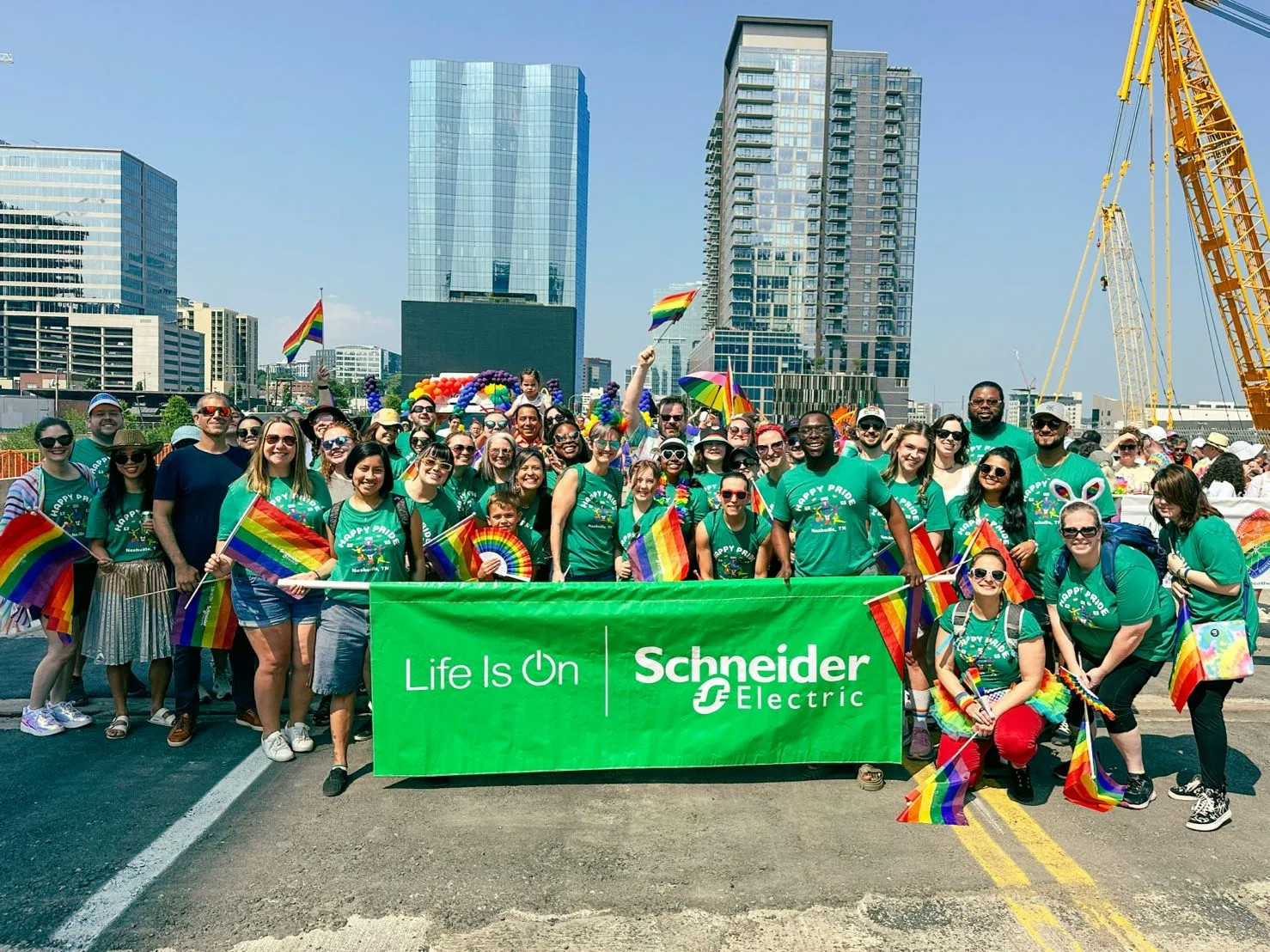 Schneider Electric employees celebrate our inclusive culture and commitment to diversity at a Pride event.