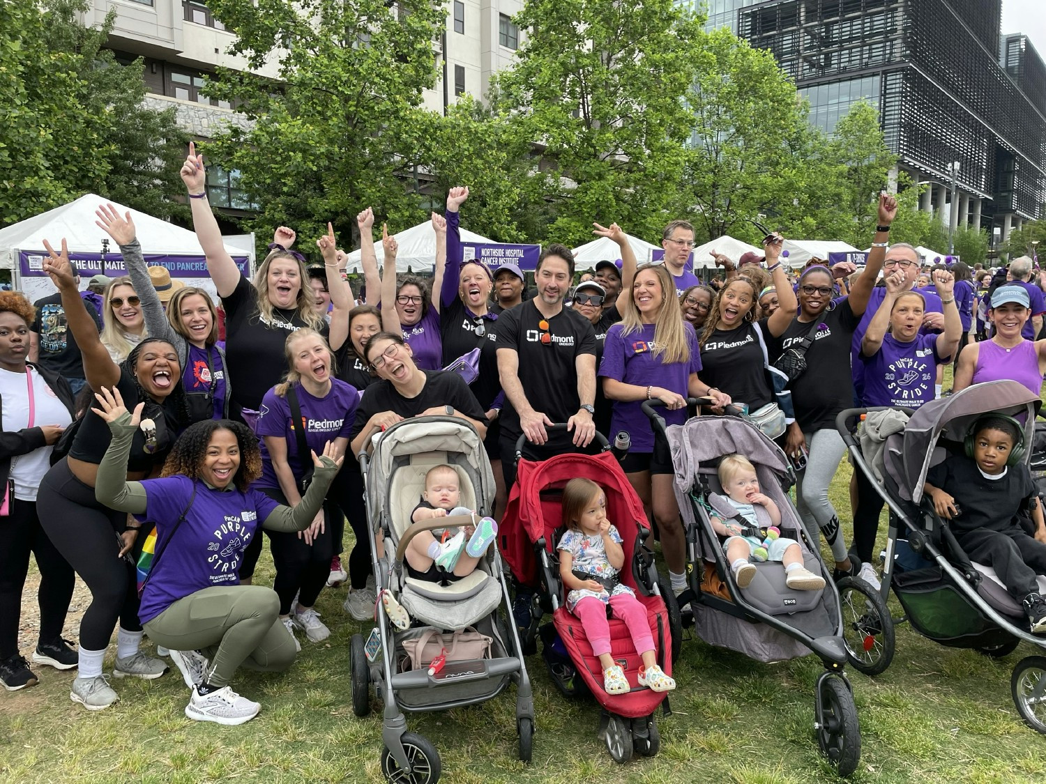 Employees and their families volunteer and raise money for the PanCan Purple Stride, a walk for Pancreatic Cancer.