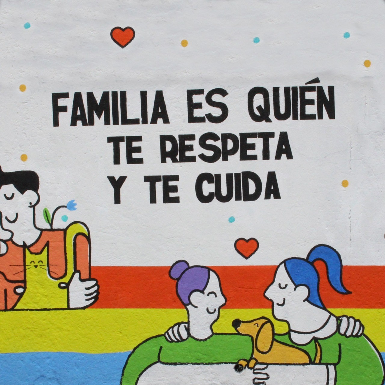 SweetRush created this mural with Casa Rara, a foster house for LGBTQ+ youth, with an uplifting message about families.