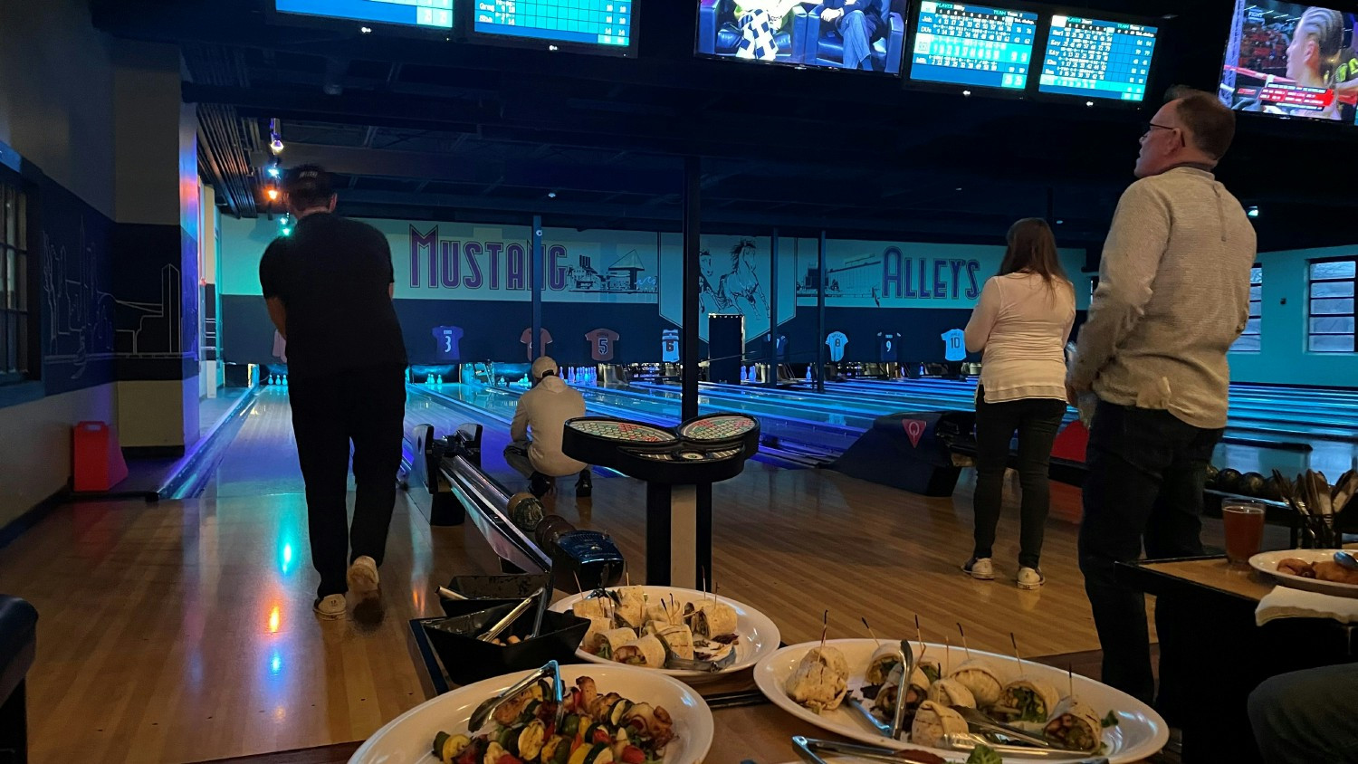 Always up for some friendly competition, the team out enjoying bowling.