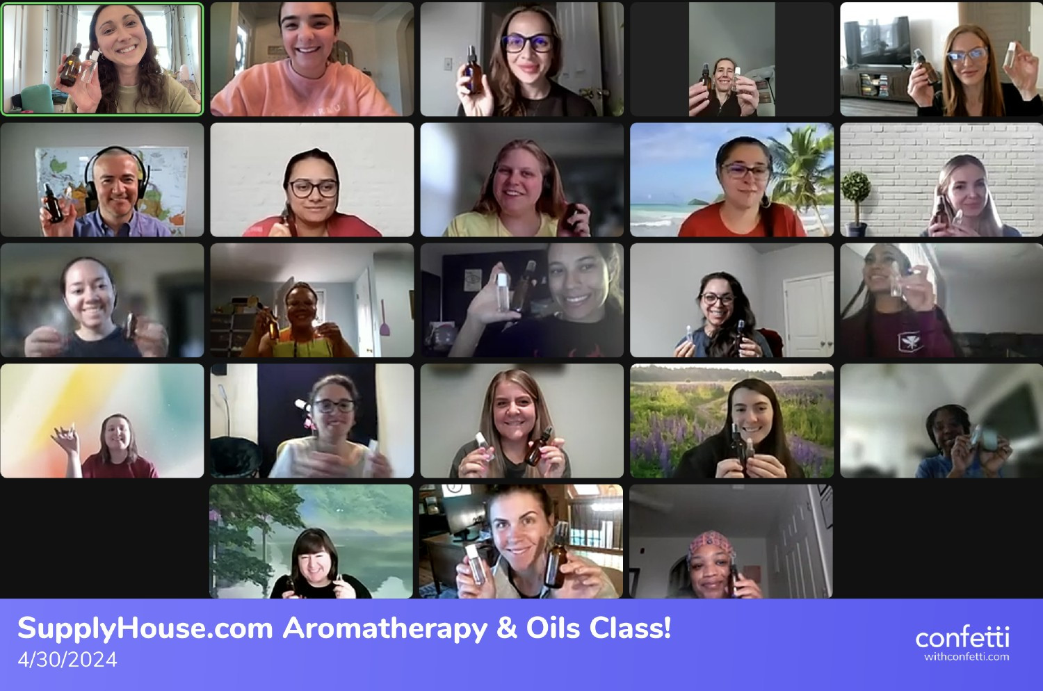 We host monthly virtual out-of-office events for our remote team members, this was our Aromatherapy & Oils virtual class