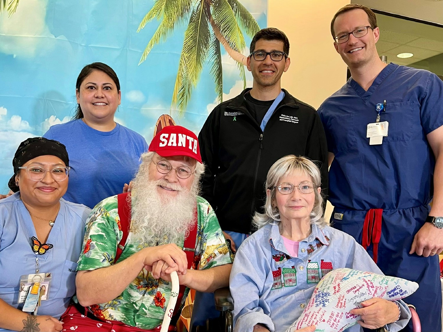 A North Texas Santa came back to the hospital to thank the transplant team for his wife’s lifesaving liver transplant.