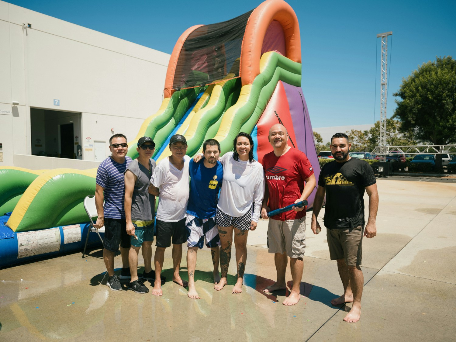 Employees enjoying the water activities at the Summer Splash event