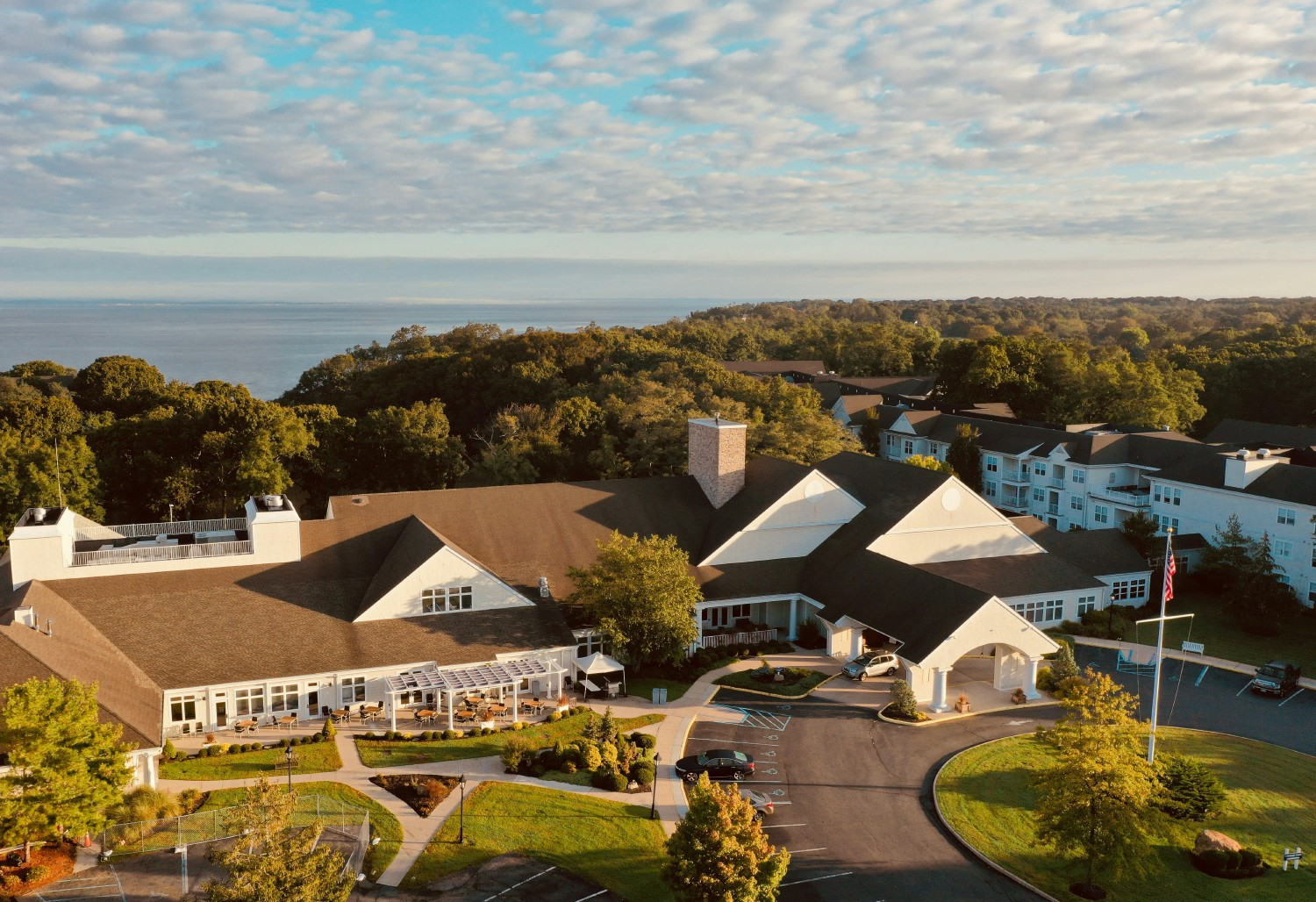 An aerial view of Community Center, located on the picturesque North Fork of Long Island.