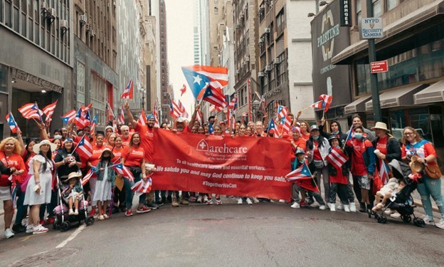 ArchCare Care Members in the Community celebrating hispanic heritage at the Puerto Rican Day Parade
