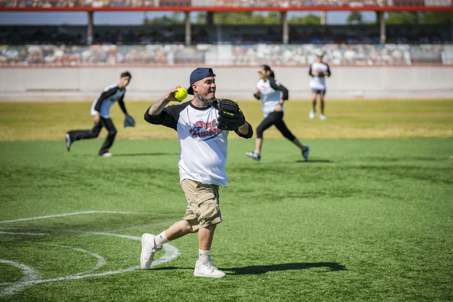 Port Houston employees enjoy a friendly game of softball at our annual company picnic.