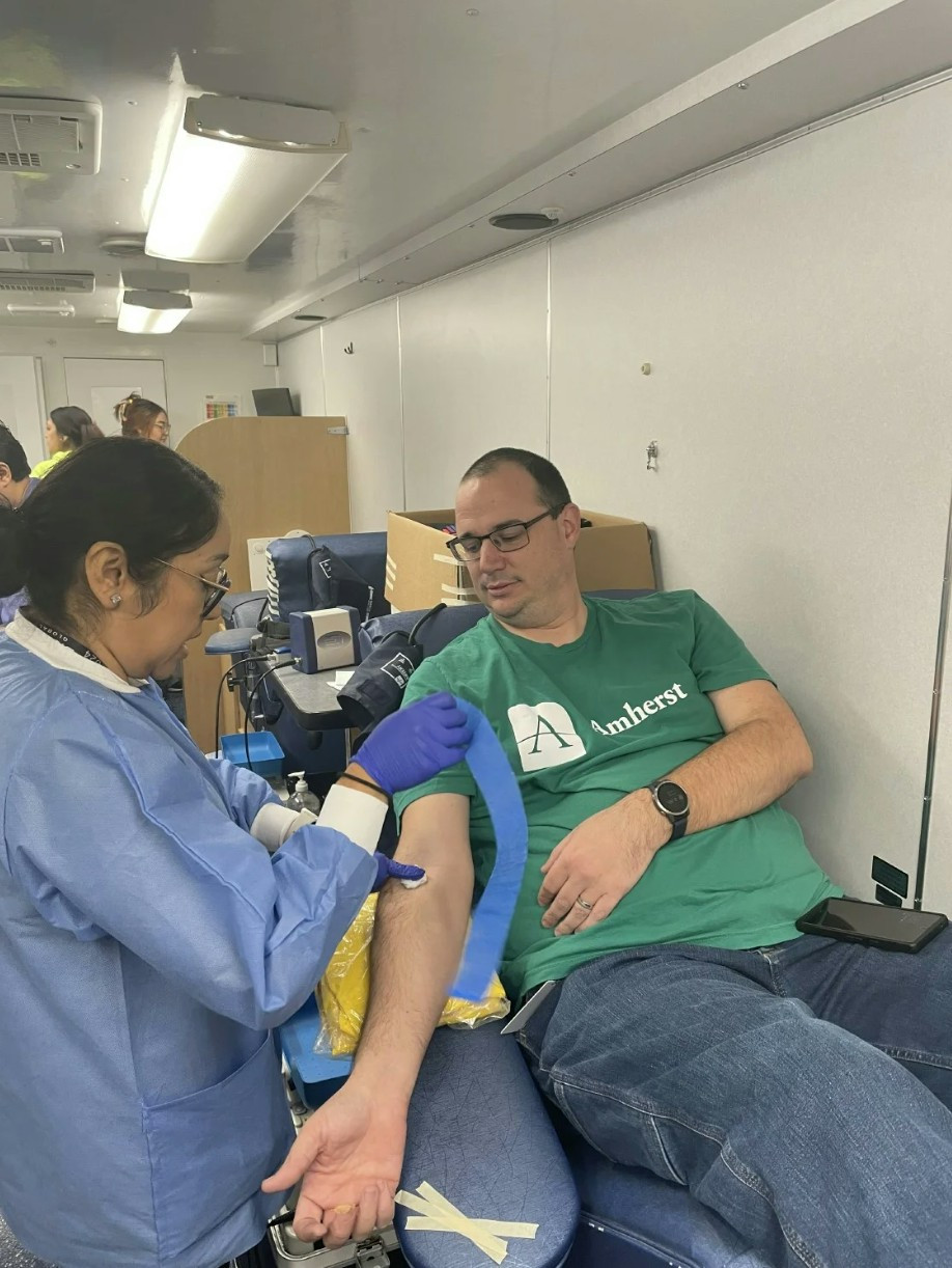 Tom McFall, Purchasing Supervisor, leading the way with the community blood drive.