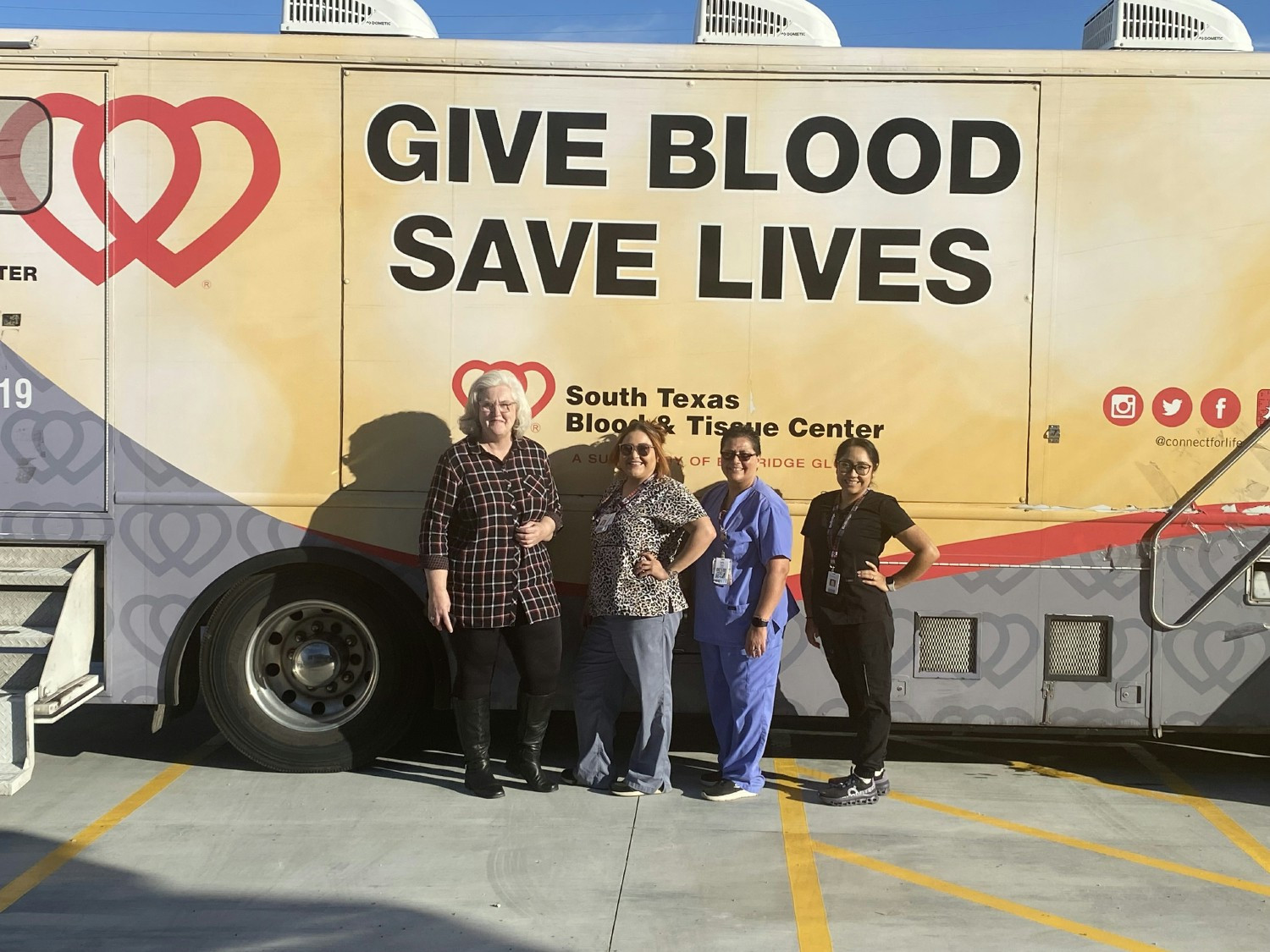 The blood drive professionals with Constance Donels, Human Capital, drive coordinator.