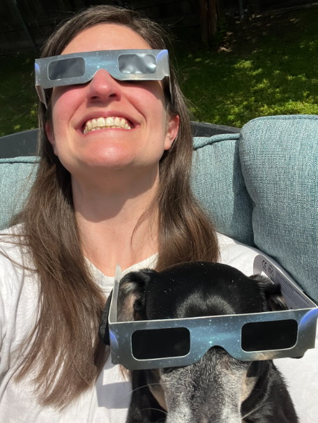 Christy and her Dog TJ, Enjoying the Eclipse (Safety First)!