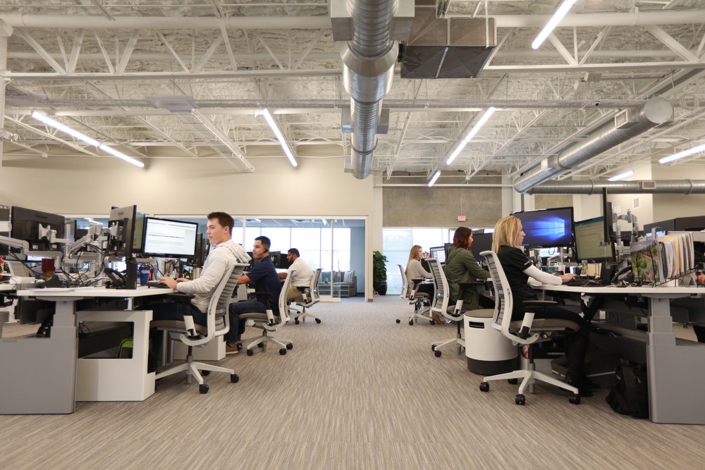 Our spacious 25,000 square foot office includes sit and stand desks and collaborative workstations.