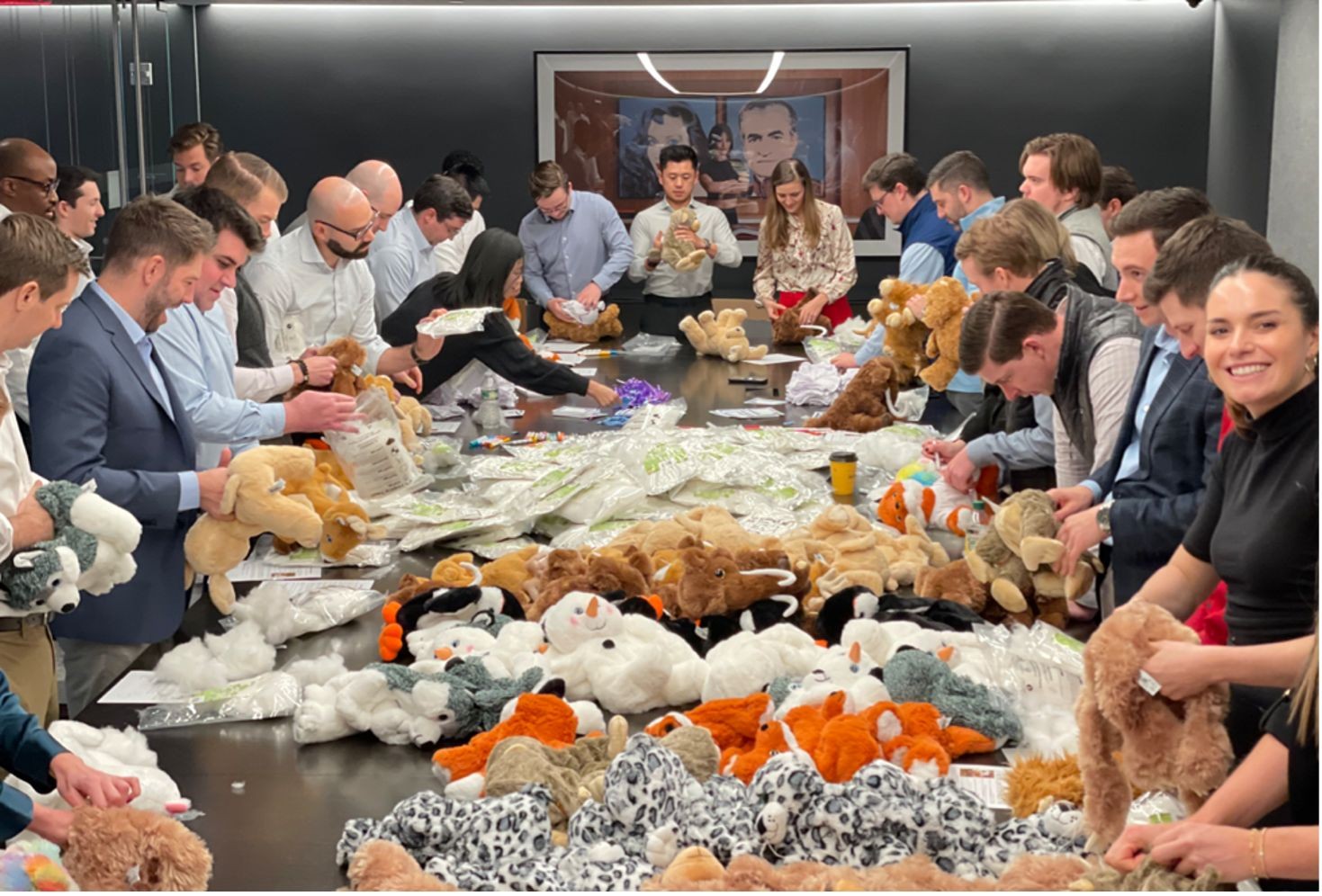 We made 150 stuffed animals with love for kids in hospitals, foster care, and shelters