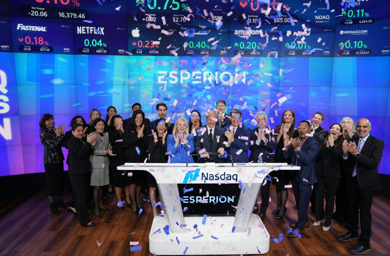 Esperion team members ring the opening Nasdaq bell to celebrate the FDA label expansion of its products.