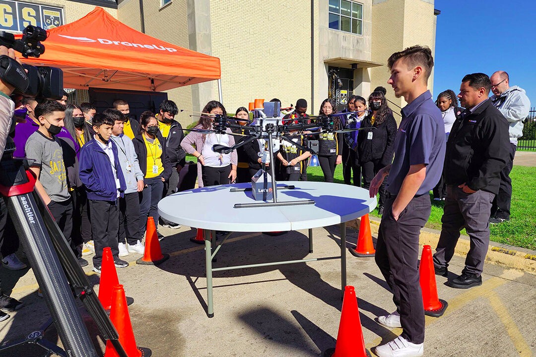 DroneUp visiting students at Piedmont G.L.O.B.A.L. Academy in Dallas, TX to speak about careers in the drone industry.