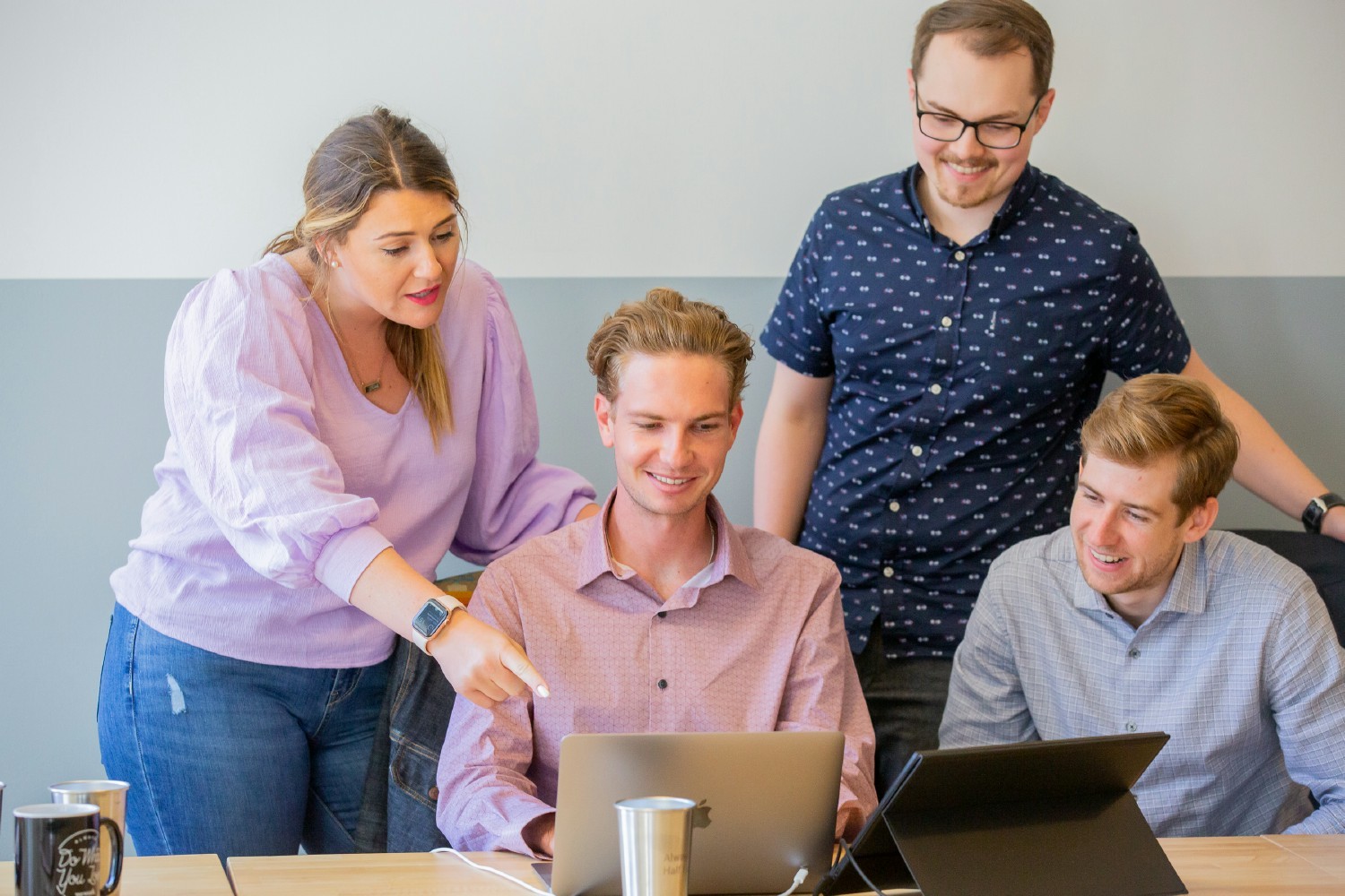 Our team had an impromptu meeting at our remote co-working space, featuring Lexi, James, Kevin, and Matt. 