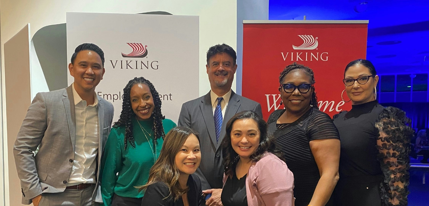 Viking’s Human Resources team gathers for a photo at the Viking Neptune naming ceremony in San Pedro, CA