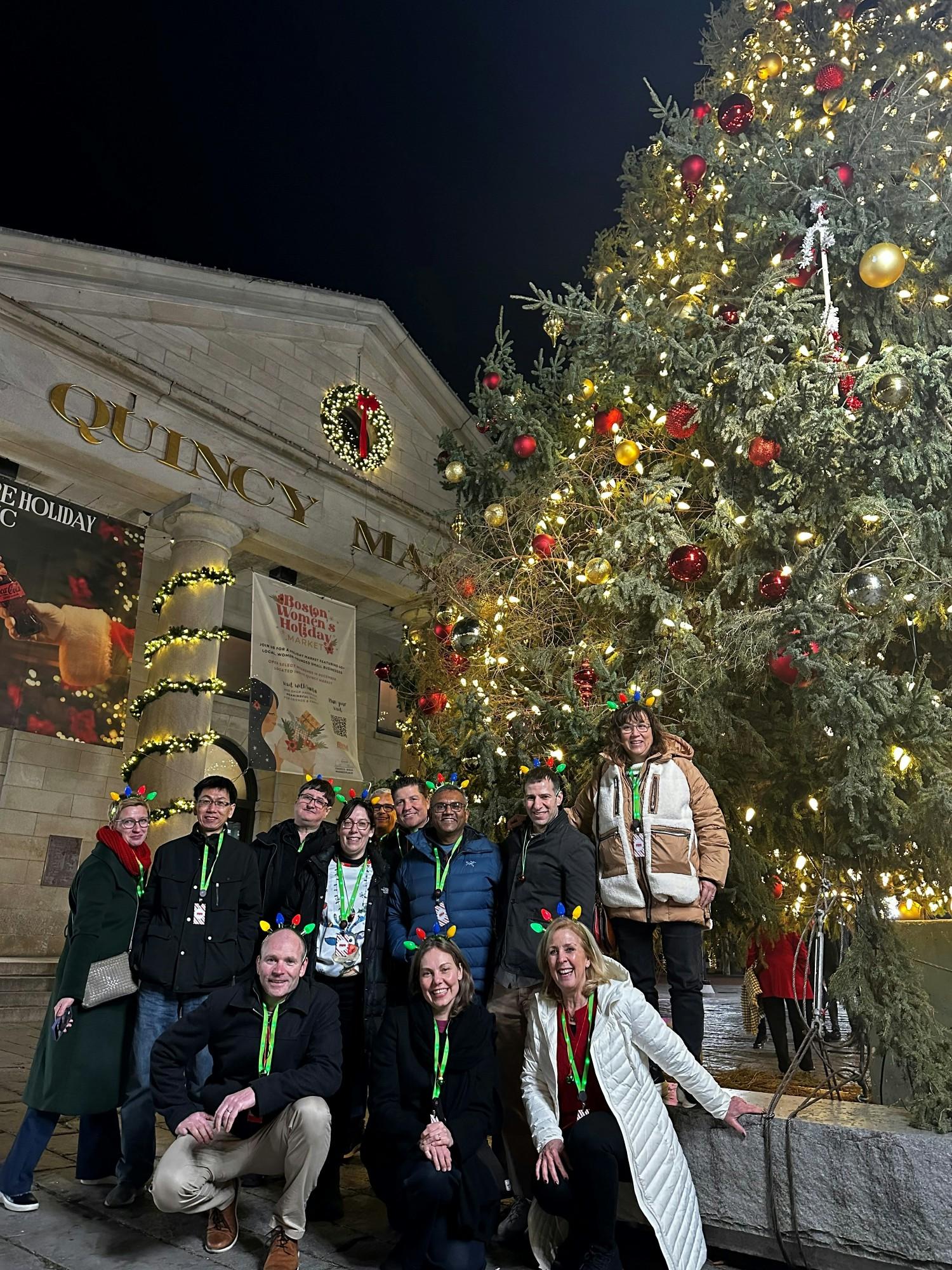 Can you tell we are Boston based? The team eagerly posing in front of the Quincy Market.