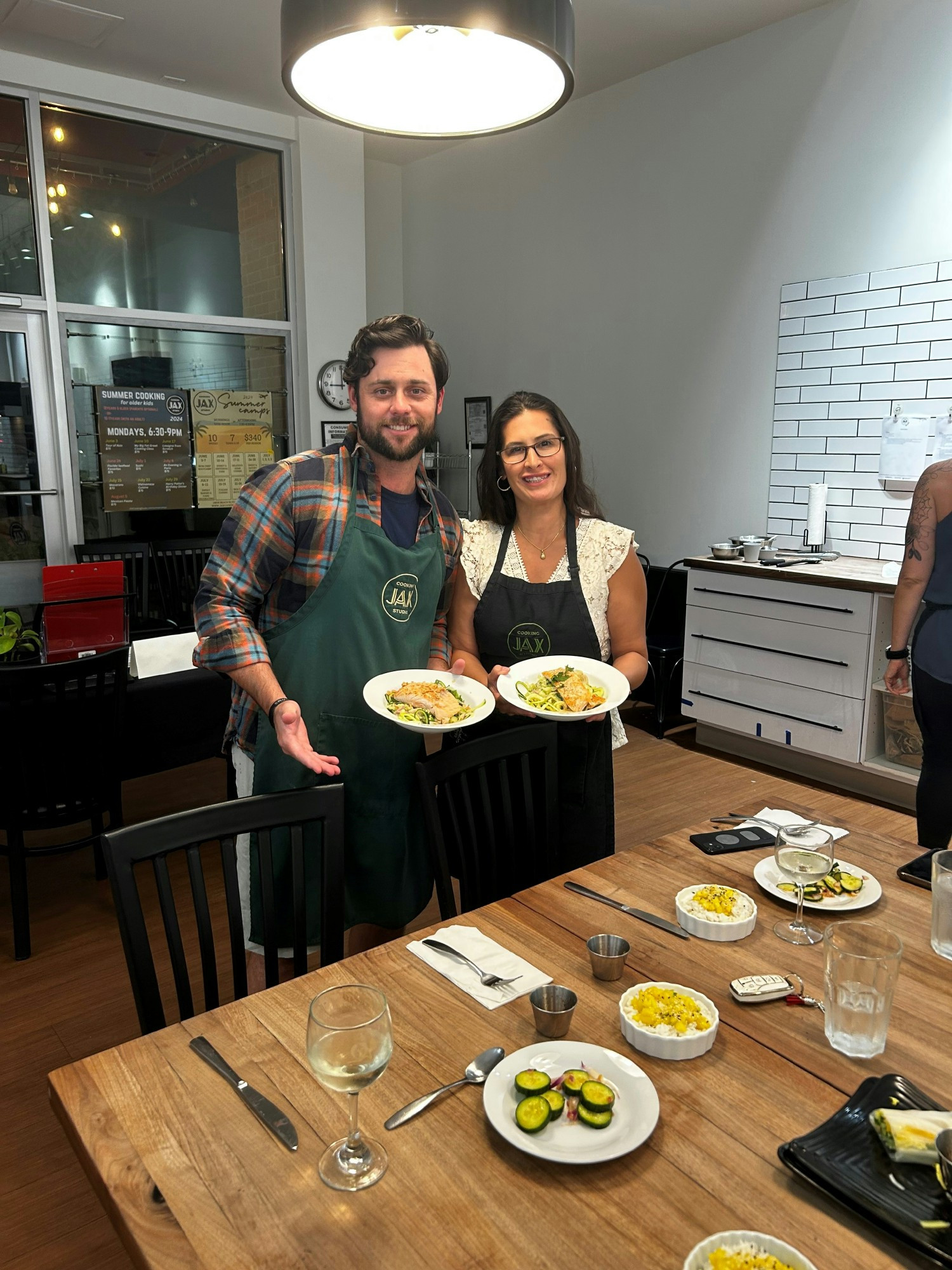 Kegan Williams and Jessica Egger at a cooking class