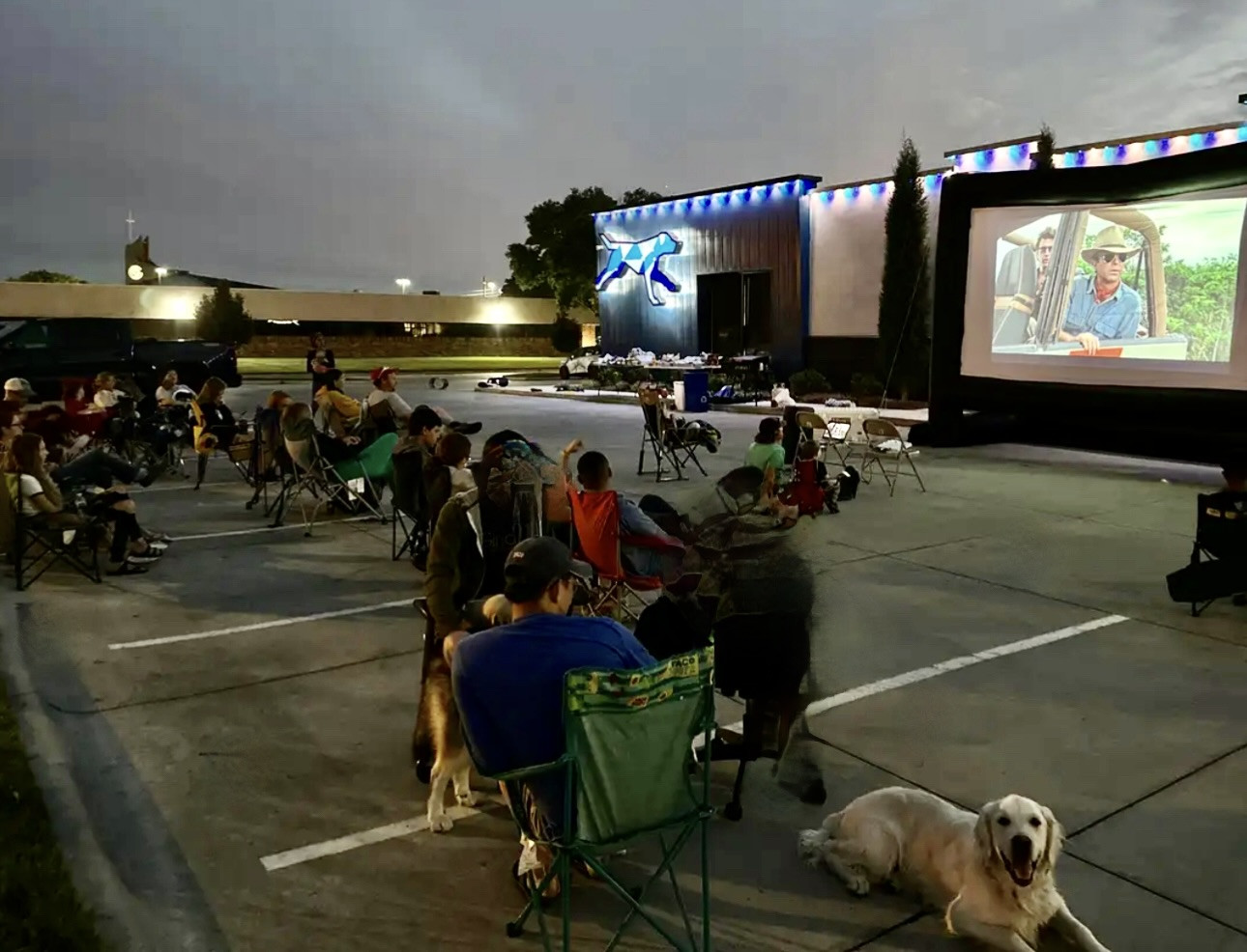 Outdoor movie night for our team and their families.