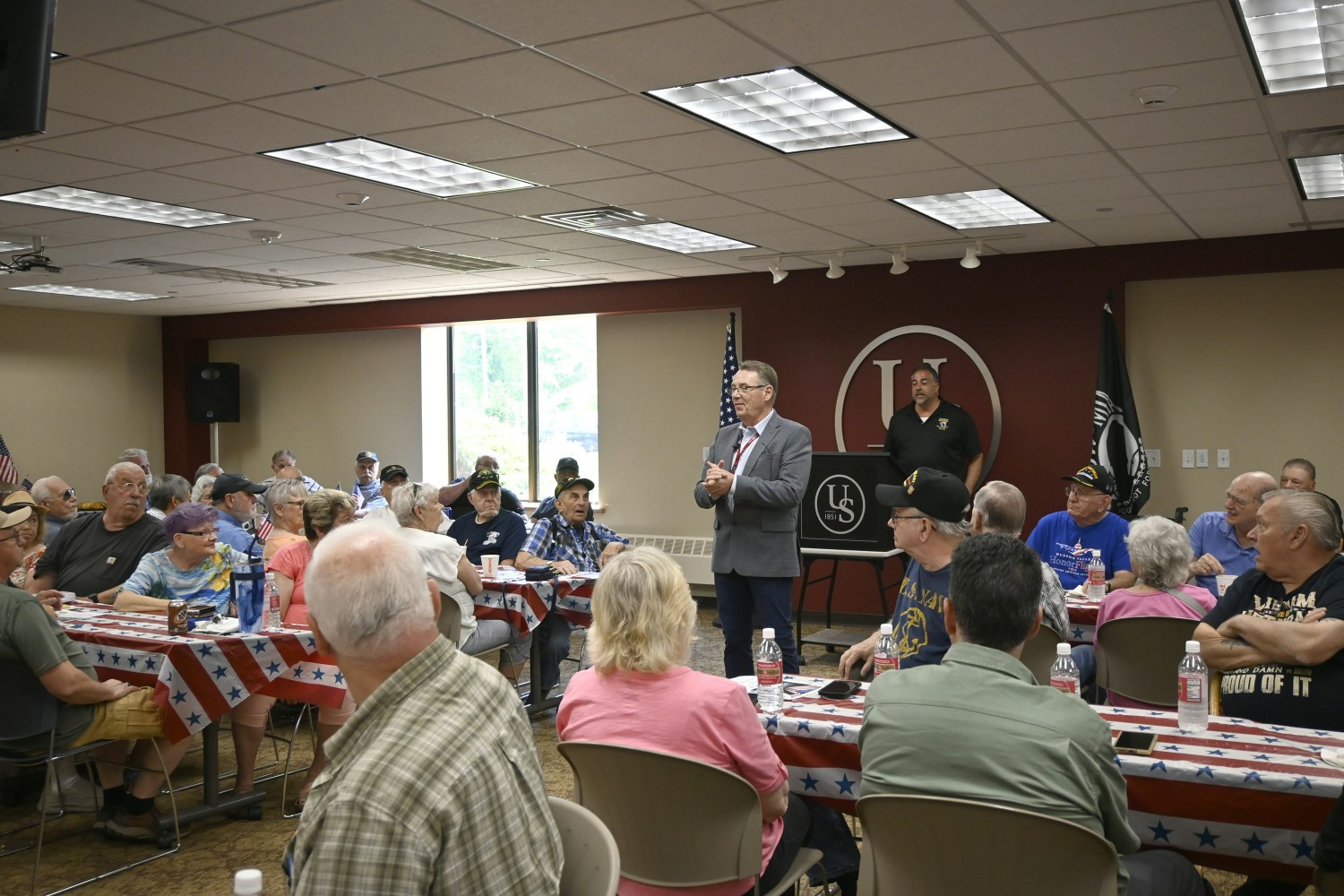 Annual Veterans luncheon hosted at USB. Our CFO Jim Cotter is welcoming our Veterans. 