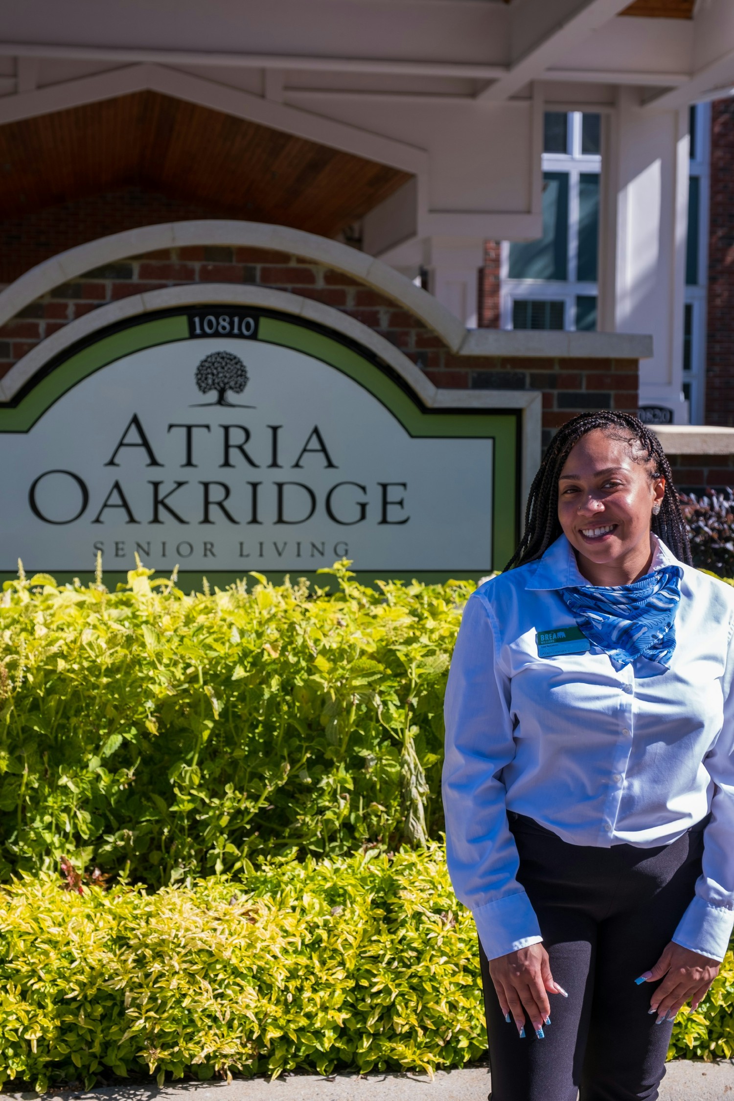 Breana is a receptionist at Atria Oakridge, where she always greets residents and visitors with a smile.