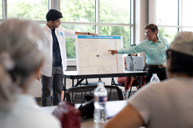 A community education session held to raise awareness about a concrete batch plant in a local Houston neighborhood.