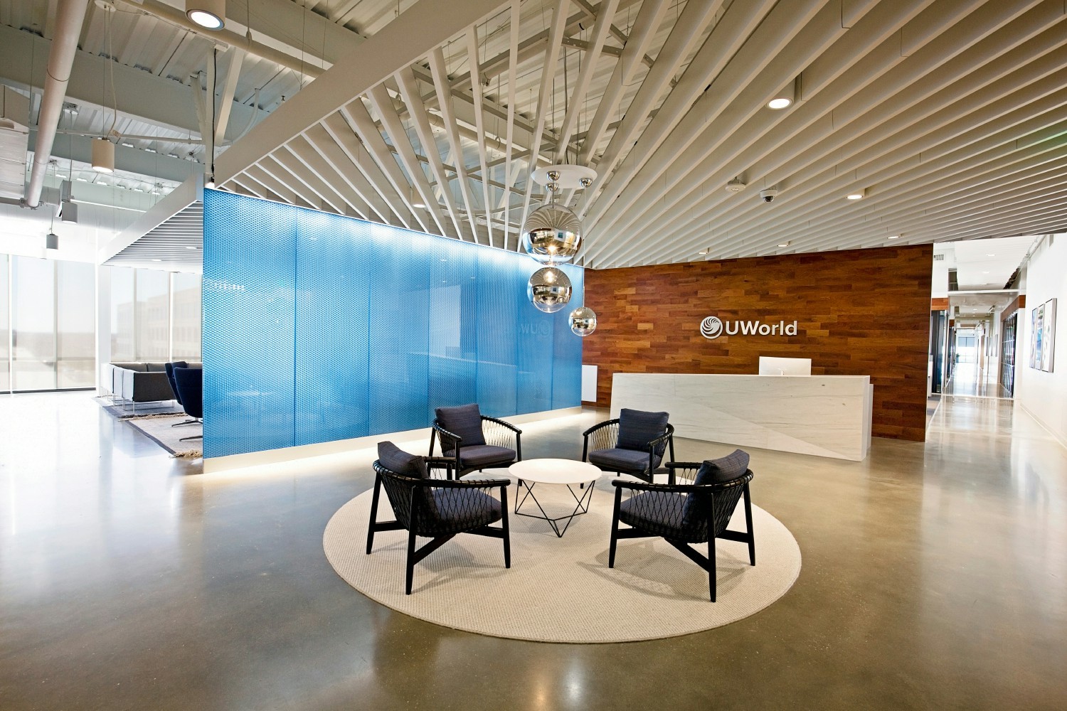 The lobby at UWorld headquarters in Dallas, Texas.