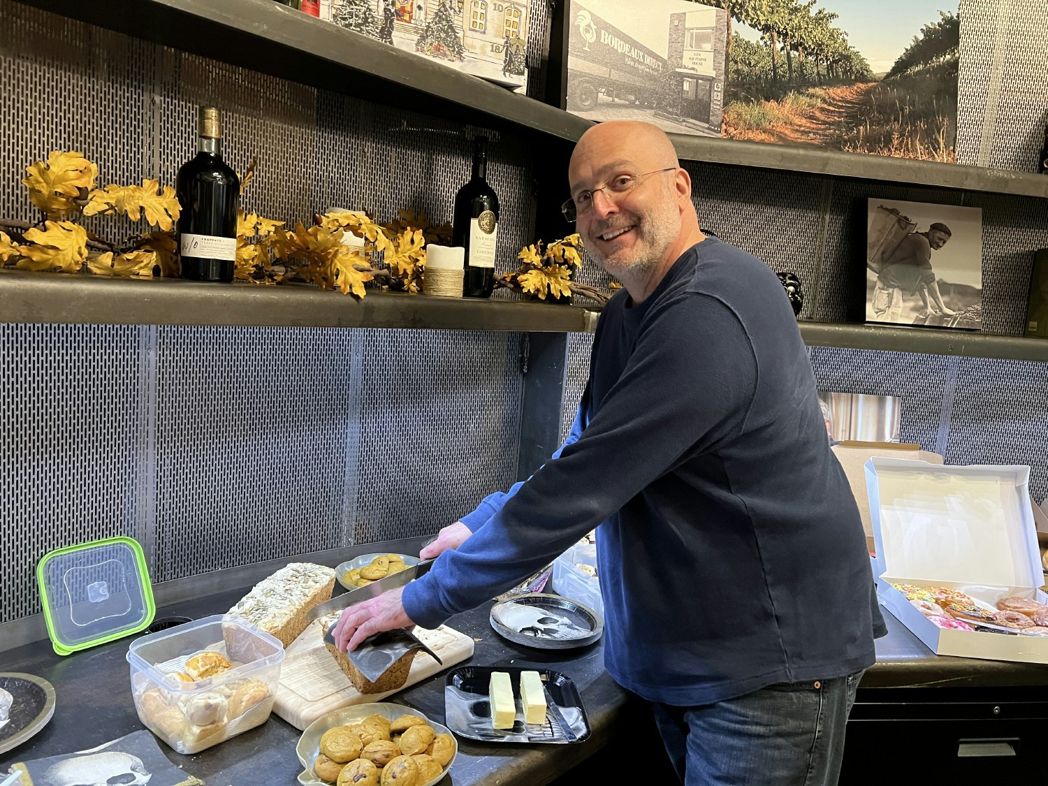 Setting up for our annual Halloween Potluck—with a wide web of scarily delicious treats.