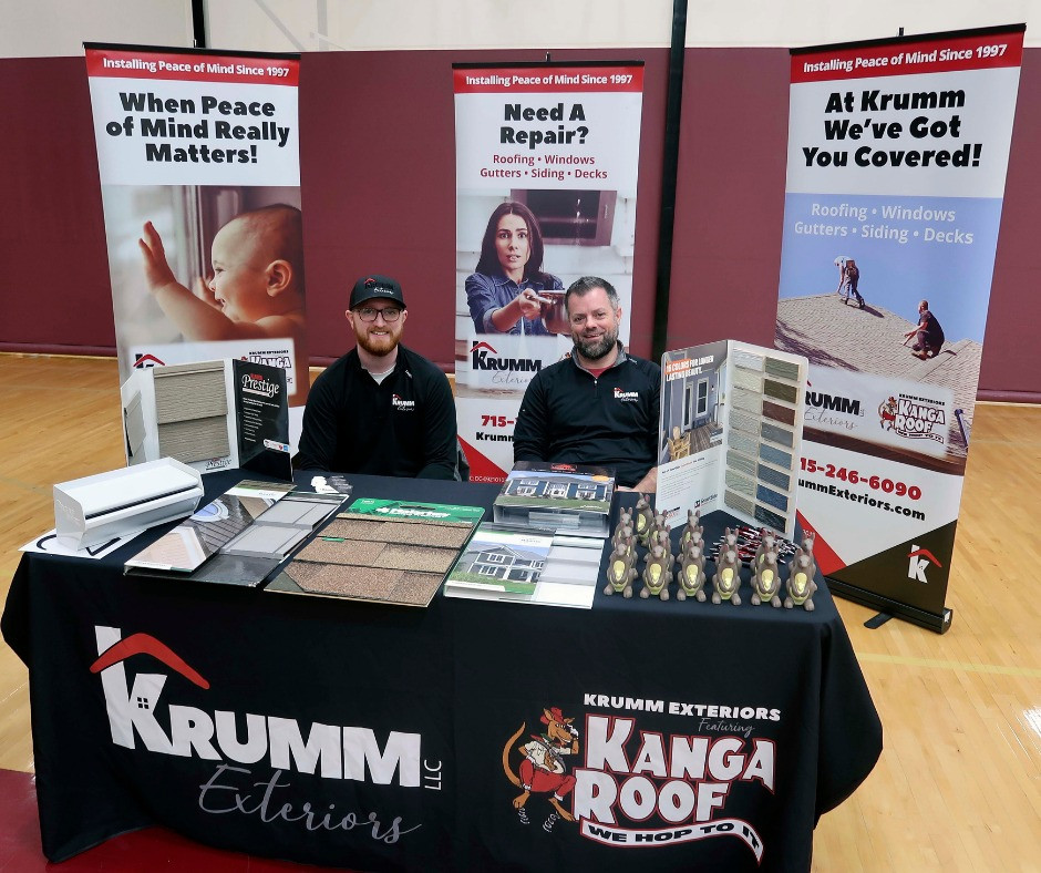 Roarke & Tim showcase Krumm Exteriors at the Menomonie Career Fair, connecting with the next generation of talent.