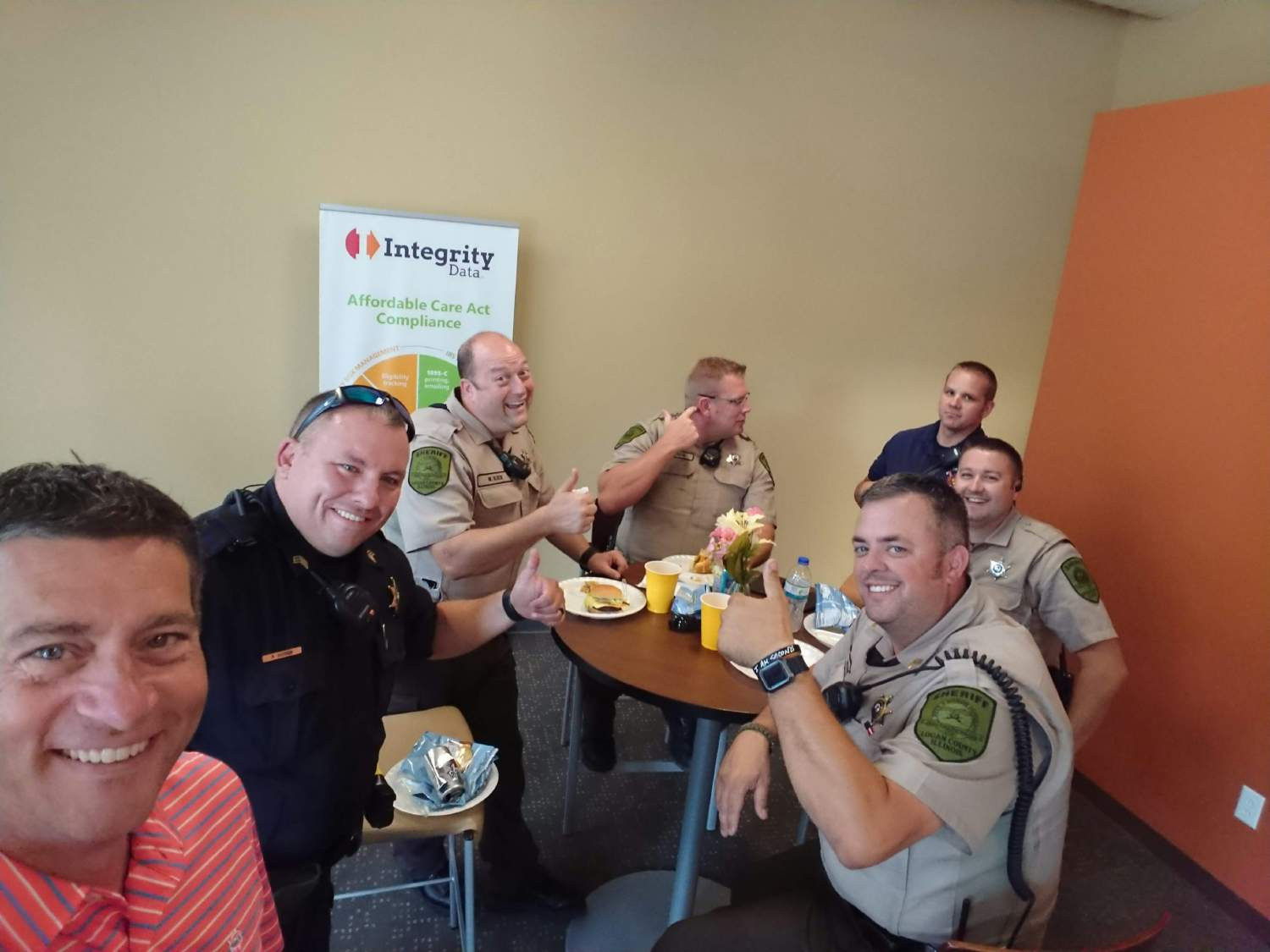 Integrity Data hosts an annual First Responders event. Community heroes are treated to a free breakfast or lunch. 