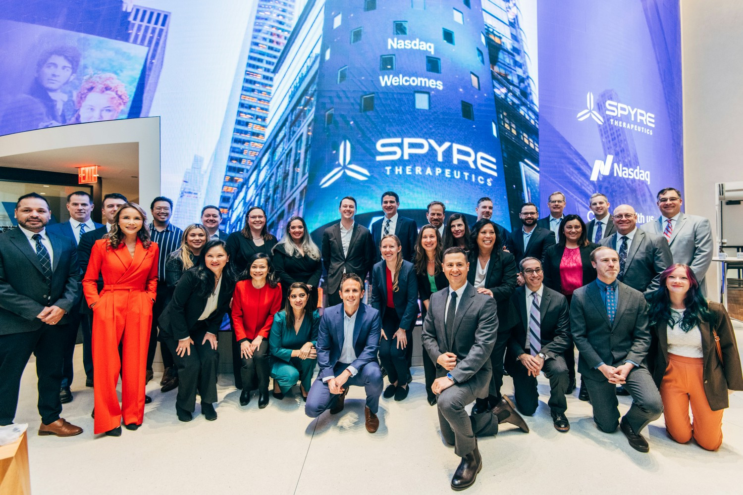 Spyre's team celebrates the bell ringing at the Nasdaq in New York City! 