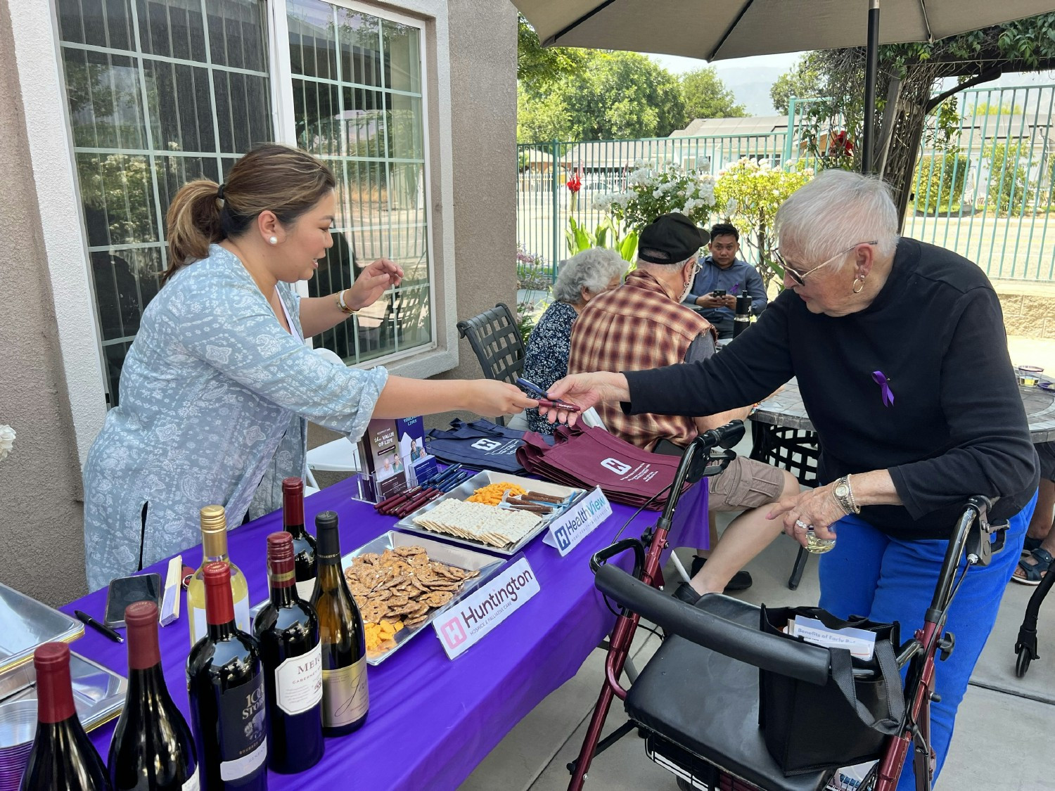 Wine tasting event at a senior living community.