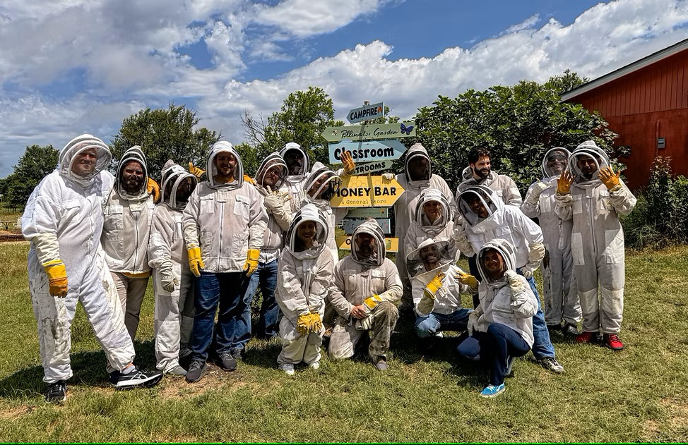 We had to break out of the ties and into the bee suits while in Austin on a leadership development conference. 