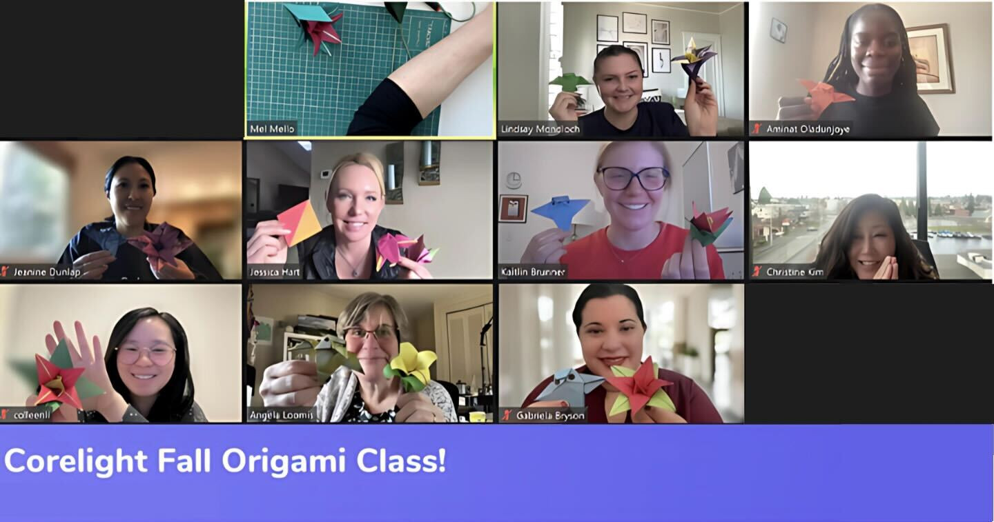 Women of Corelight ERG leaders hosted a virtual origami class as a creative way to foster connection remotely.