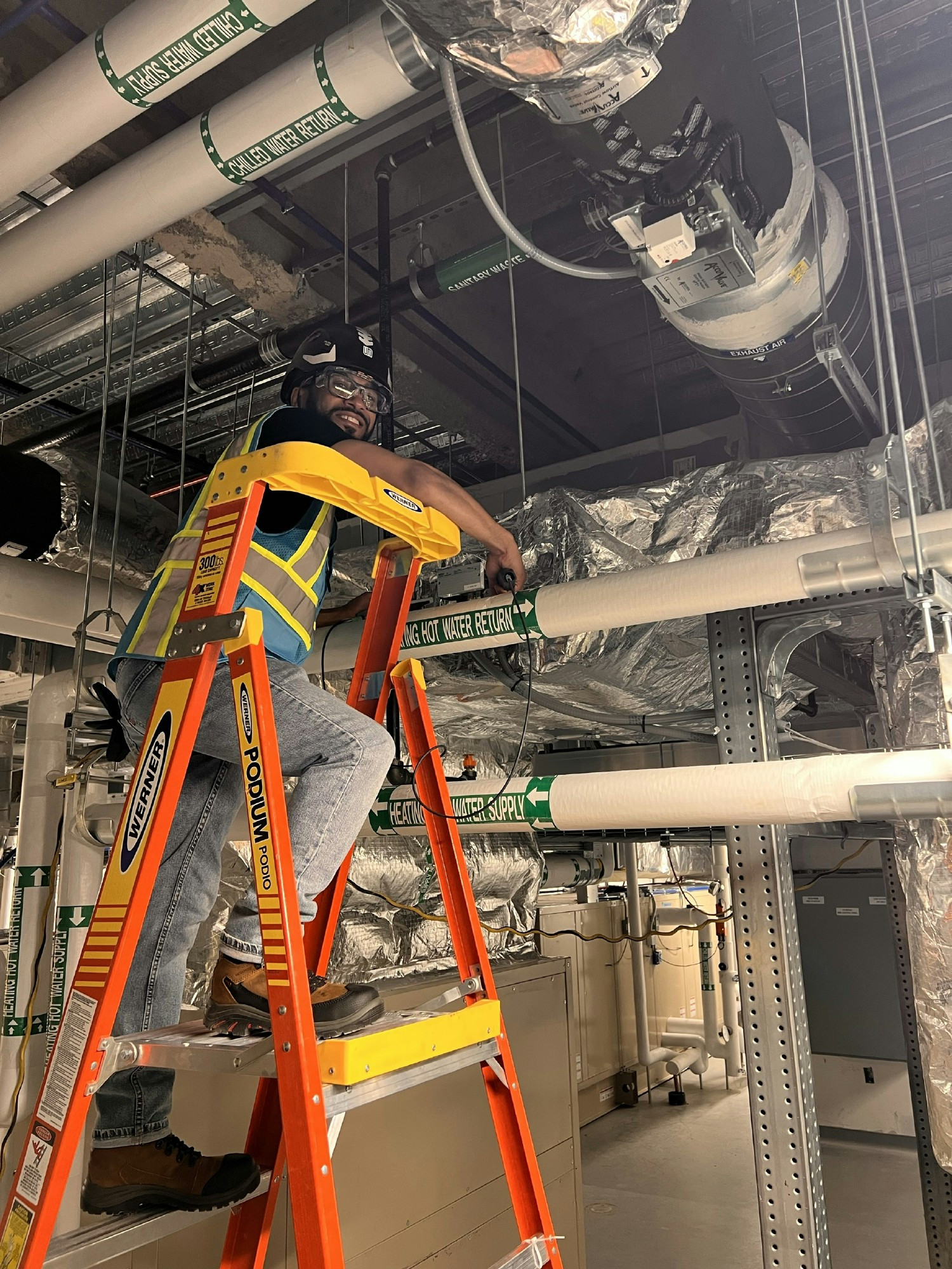 Calibrating an air handler at a new client site.